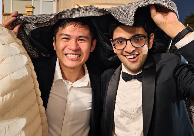Sharing a blazer in the rain